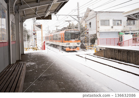 Tram running in the snow Tram running in the snow 136632086