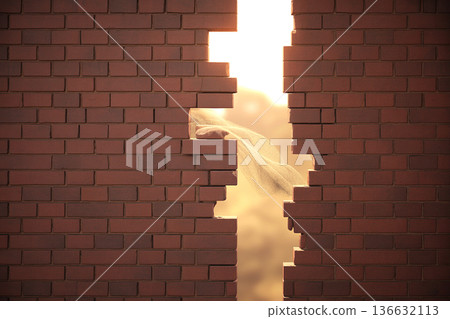 Light breaking through brick wall gap symbolizing hope and solution Light breaking through brick wall gap symbolizing hope and solution 136632113