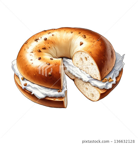 Bagel with cream cheese and garlic topping, fresh and tasty 136632128