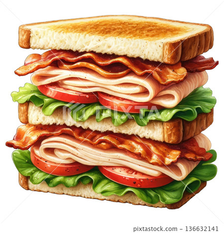 Turkey bacon sandwich with lettuce and tomato on toasted bread 136632141