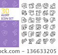 set of 30 alert,warning,caution,notification line style icon, vector illustration 136633205