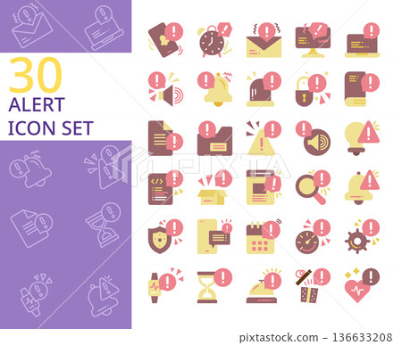 set of 30 alert,warning,caution,notification flat style icon set of 30 alert,warning,caution,notification flat style icon 136633208
