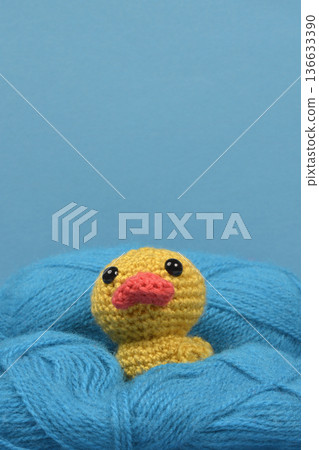 Handmade Yellow Crocheted Duckling on Blue Yarn Handmade Yellow Crocheted Duckling on Blue Yarn 136633390