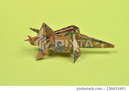 Origami triceratops with floral pattern 136633401