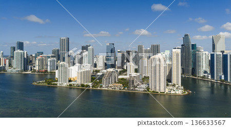 Aerial view of Brickell skyline in downtown Miami. Skyscrapers above Miami. Scenic panorama of Miamis financial district. Brickell in Miami city. Miami Urban landscape with buildings cityscape. Aerial view of Brickell skyline in downtown Miami. Skyscrapers above Miami. Scenic panorama of Miamis financial district. Brickell in Miami city. Miami Urban landscape with buildings cityscape. 136633567