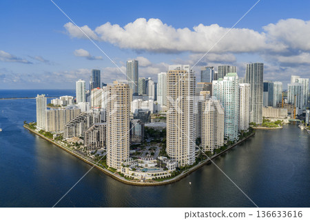 Aerial view of Brickell skyline in downtown Miami. Skyscrapers above Miami. Scenic panorama of Miamis financial district. Brickell in Miami city. Miami Urban landscape with buildings cityscape. Aerial view of Brickell skyline in downtown Miami. Skyscrapers above Miami. Scenic panorama of Miamis financial district. Brickell in Miami city. Miami Urban landscape with buildings cityscape. 136633616