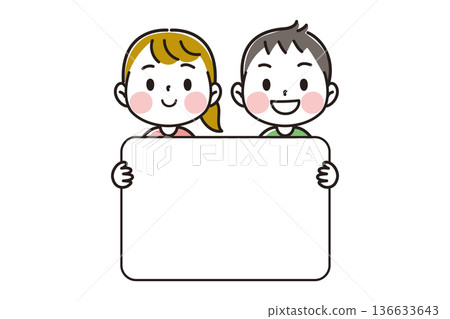 Frame of cute children holding message boards Frame of cute children holding message boards 136633643