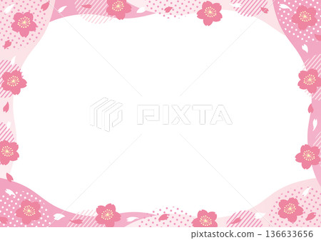 櫻花、圓點、條紋、圓形幾何圖案和波浪形邊框_粉紅色 136633656