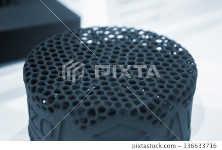 Object printed on 3D printer. Model printed on 3D printer from thermoplastic polyurethane. Prototype printed on 3D printer from powder with thermoplastic polyurethane. TPU technology. Printing concept Object printed on 3D printer. Model printed on 3D printer from thermoplastic polyurethane. Prototype printed on 3D printer from powder with thermoplastic polyurethane. TPU technology. Printing concept 136633716