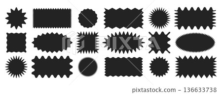 Black zig zag edge, wavy borders, zigzag frames, jagged curved box elements Black zig zag edge, wavy borders, zigzag frames, jagged curved box elements 136633738
