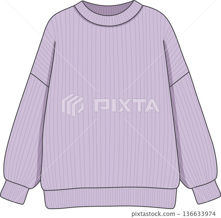 Hand Drawn Minimalist Illustration of an Oversized Lavender Ribbed Sweater for Cozy Lounge Fashion and Autumn Apparel Design Hand Drawn Minimalist Illustration of an Oversized Lavender Ribbed Sweater for Cozy Lounge Fashion and Autumn Apparel Design 136633974