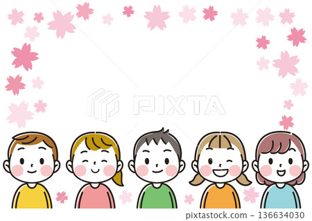 Sakura flowers and simple cute children's frame Sakura flowers and simple cute children's frame 136634030