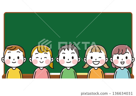 A simple and cute illustration of children standing in front of a blackboard A simple and cute illustration of children standing in front of a blackboard 136634031