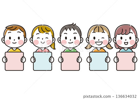 Frame of cute kids holding message boards 136634032