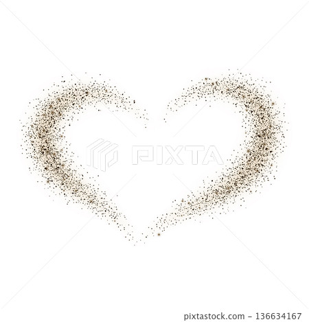 An abstract heart made of small brown particles of dust, sand, and glitter. An abstract heart made of small brown particles of dust, sand, and glitter. 136634167