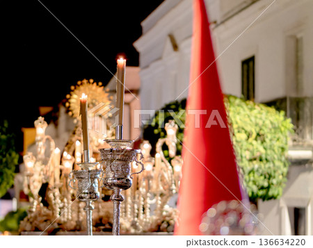 Religious Float with the Virgin Mary at Night Religious Float with the Virgin Mary at Night 136634220