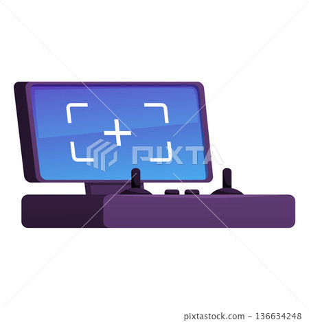 Drone computer controls flat vector icon, operating device with screen and joystick for UAV quadcopter remote control 136634248