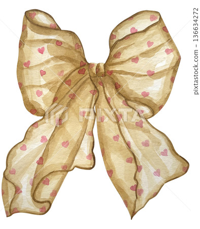 Beige ribbon bow tie. Hand drawn watercolor clip art. Beige ribbon bow tie. Hand drawn watercolor clip art. 136634272