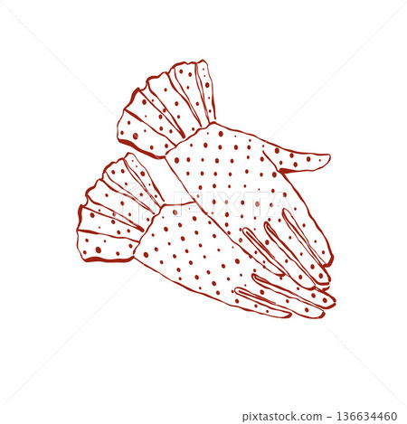 Illustration of vintage womens polka-dot gloves. Outline clip art of fashionable womens accessories. Vector linear retro illustration in red. Fashion, style. Illustration of vintage womens polka-dot gloves. Outline clip art of fashionable womens accessories. Vector linear retro illustration in red. Fashion, style. 136634460