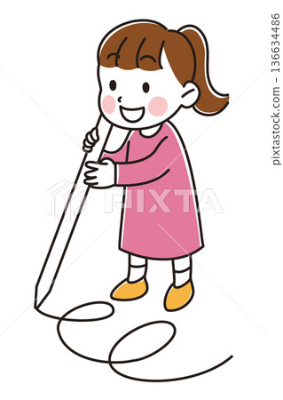 圖：一個女孩用大號觸控筆畫線條 136634486