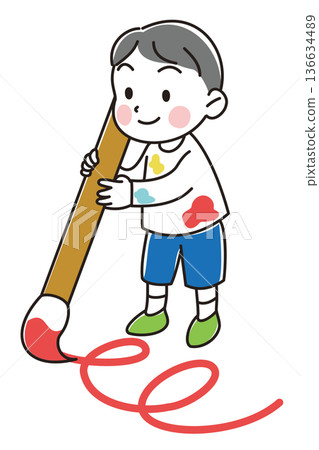 男孩用大畫筆作畫的插圖 男孩用大畫筆作畫的插圖 136634489