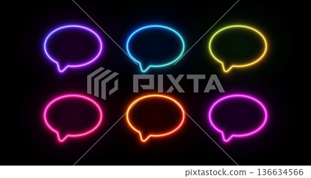 Glowing neon talk balloon with bright led light effect. Colorful speech frame featuring pink, blue, and yellow gradient shine for modern chat interface and cyber conversation graphics. Glowing neon talk balloon with bright led light effect. Colorful speech frame featuring pink, blue, and yellow gradient shine for modern chat interface and cyber conversation graphics. 136634566