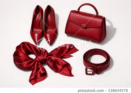 Stylish monochrome collection of women's red leather accessories 136634578