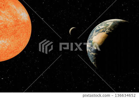 Sun, Earth and Moon space Sun, Earth and Moon space 136634652