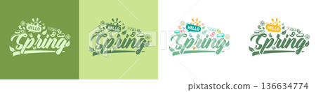 Hello Spring lettering set with nature doodles and eco icons, green typography collection for seasonal branding and environmental projects. Vector Hello Spring sticker lettering collection Hello Spring lettering set with nature doodles and eco icons, green typography collection for seasonal branding and environmental projects. Vector Hello Spring sticker lettering collection 136634774