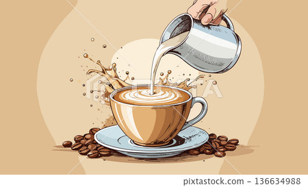Pouring milk into coffee cup for latte art 136634988