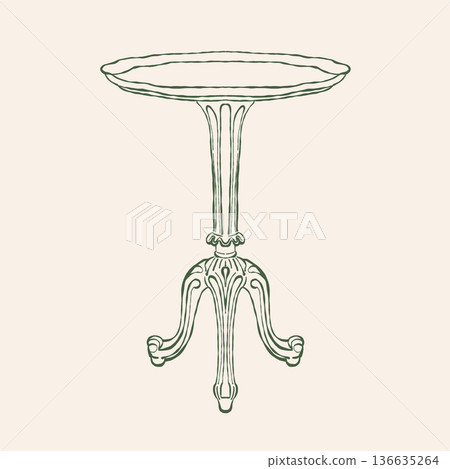 Hand-drawn sketch of an antique table in the Baroque or Rococo style. Vector illustration of retro furniture. Classic coffee table clipart. Vintage interior accessory. Hand-drawn sketch of an antique table in the Baroque or Rococo style. Vector illustration of retro furniture. Classic coffee table clipart. Vintage interior accessory. 136635264