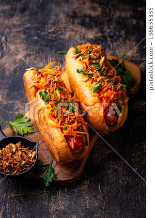 Traditional american street food hot dog Traditional american street food hot dog 136635335