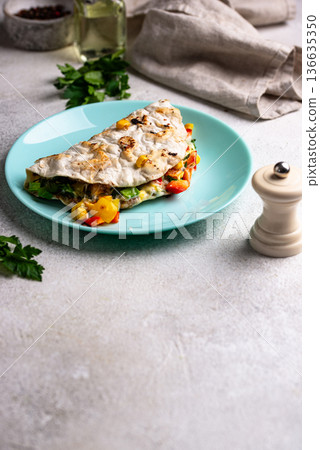 Mexican traditional snack quesadilla with vegetable Mexican traditional snack quesadilla with vegetable 136635350