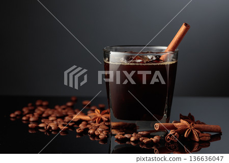 Coffee cocktail with ice on a black background. Coffee cocktail with ice on a black background. 136636047