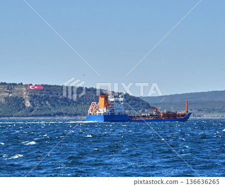 Tanker ship crossing Canakkale strait 136636265