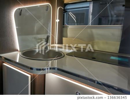 Interior of a camper van 136636345