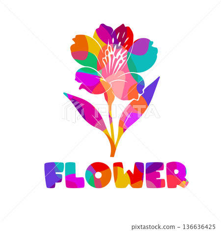 Colorful flower on a white background. Hand drawn. Not AI, vector illustration Colorful flower on a white background. Hand drawn. Not AI, vector illustration 136636425