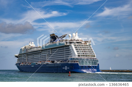 Miami, Florida, USA - July 27, 2025: Cruise in summer vacation. Celebrity Cruises cruise line. Cruise ship tour. Travel by sea. Ship leaving sea port. Celebrity Beyond cruise ship voyage Miami, Florida, USA - July 27, 2025: Cruise in summer vacation. Celebrity Cruises cruise line. Cruise ship tour. Travel by sea. Ship leaving sea port. Celebrity Beyond cruise ship voyage 136636465