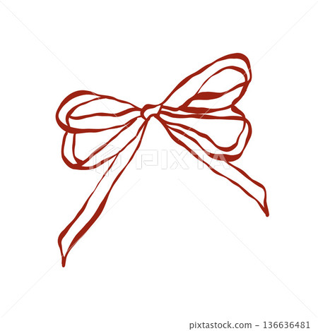 Bow in vintage style. Doodle outline ribbon bow. Design elegant red element. Vector illustration Bow in vintage style. Doodle outline ribbon bow. Design elegant red element. Vector illustration 136636481