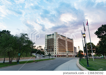 Kansas City, Missouri, USA - August 07, 2025: Sweeney School was a trade school in Kansas City, Missouri. Historic architecture building. Road leads to historic building Sweeney school Kansas City, Missouri, USA - August 07, 2025: Sweeney School was a trade school in Kansas City, Missouri. Historic architecture building. Road leads to historic building Sweeney school 136636592