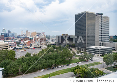 Kansas City, Missouri, USA - August 09, 2025: 2345 Grand Boulevard Kansas City. Grand Blvd. Cityscape view on street Grand Avenue 136636593
