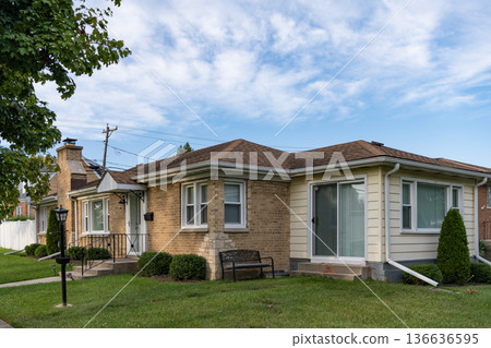 Property in neighborhood. Residential property house. Residence architecture. Suburban neighborhood. Suburban house architecture. Private house. Neighborhood architecture. Housing sector 136636595