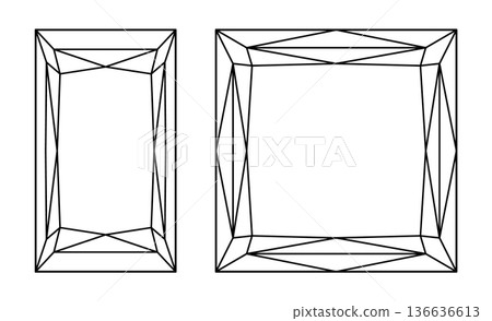 Princess diamond square, rectangle cut shape icons set. Brilliant Princess cut. Square, Rectangular diamond top view. Design diagram. Precious gemstone for jewellery design, branding, packaging, logo. Princess diamond square, rectangle cut shape icons set. Brilliant Princess cut. Square, Rectangular diamond top view. Design diagram. Precious gemstone for jewellery design, branding, packaging, logo. 136636613