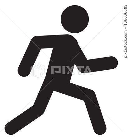 Exit evacuate pictogram. Leaving man black icon 136636685