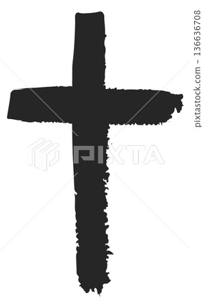 Cross black paint mark. Grungy brush drawing Cross black paint mark. Grungy brush drawing 136636708