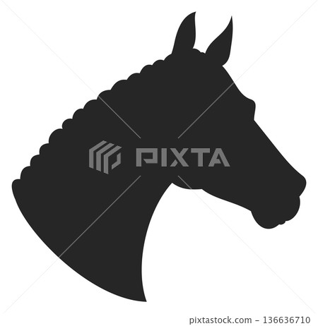 Farm horse icon. Black animal head silhouette Farm horse icon. Black animal head silhouette 136636710