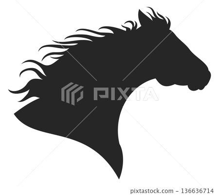 Running horse head silhouette. Freedom black icon 136636714