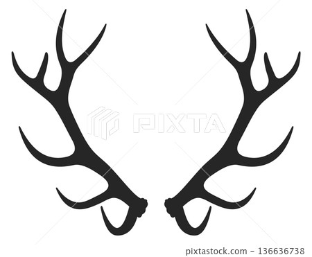 Black antlers silhouette. Wild animal hunt trophy Black antlers silhouette. Wild animal hunt trophy 136636738
