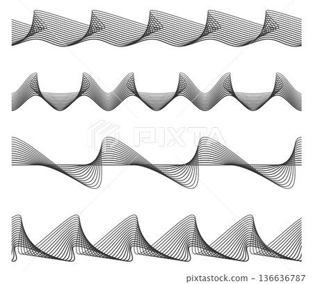 Watermark line set. Wavy security black pattern Watermark line set. Wavy security black pattern 136636787