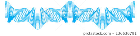 Blue line wavy ornament. Protection watermark border 136636791
